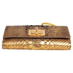 Tom Ford Gold Python Leather Natalia Wallet On Chain