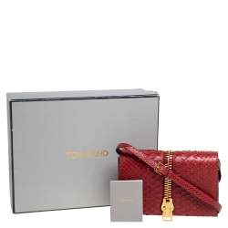 Pre Owned Tom Ford Dark Red Python Front Zip Shoulder Bag
