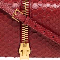 Pre Owned Tom Ford Dark Red Python Front Zip Shoulder Bag