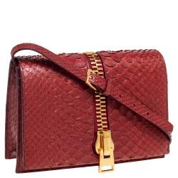 Pre Owned Tom Ford Dark Red Python Front Zip Shoulder Bag