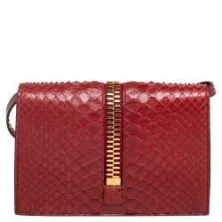 Pre Owned Tom Ford Dark Red Python Front Zip Shoulder Bag