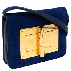 Pre Owned Tom Ford Royal Blue Suede and Leather Small Natalia Shoulder Bag