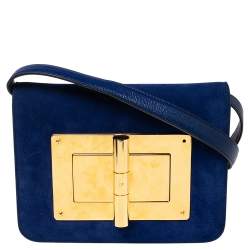 Pre Owned Tom Ford Royal Blue Suede and Leather Small Natalia Shoulder Bag