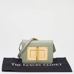 Pre Owned Tom Ford Grey Ostrich Leather Small Natalia Crossbody Bag