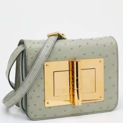 Pre Owned Tom Ford Grey Ostrich Leather Small Natalia Crossbody Bag