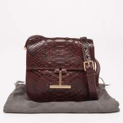 Pre Owned Tom Ford Burgundy Python Mini Tara Crossbody Bag