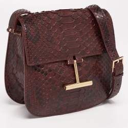 Pre Owned Tom Ford Burgundy Python Mini Tara Crossbody Bag