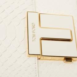 مملوكة مسبقًا Tom Ford White Python T Clasp Flap Shoulder Bag