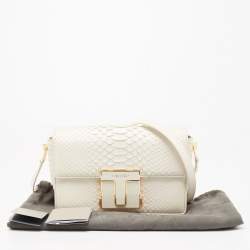 مملوكة مسبقًا Tom Ford White Python T Clasp Flap Shoulder Bag