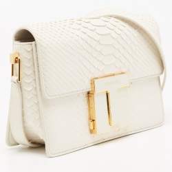 مملوكة مسبقًا Tom Ford White Python T Clasp Flap Shoulder Bag