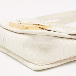 مملوكة مسبقًا Tom Ford White Python T Clasp Flap Shoulder Bag