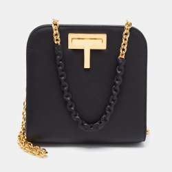 Pre Owned Tom Ford Black Leather T Lock Chain Bag