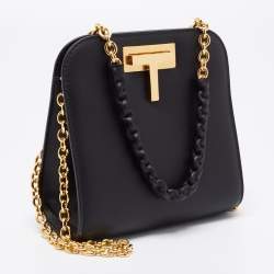 Pre Owned Tom Ford Black Leather T Lock Chain Bag