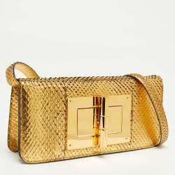 Pre Owned Tom Ford Gold Python Natalia East West Shoulder Bag