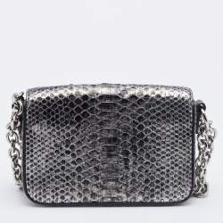 مملوكة مسبقًا حقيبة كتف توم فورد ناتاليا جلد ثعبان فضي ميتالك بسلسلة صغيرة