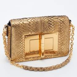 Pre Owned Tom Ford Gold Python Small Natalia Chain Shoulder Bag