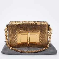 Pre Owned Tom Ford Gold Python Small Natalia Chain Shoulder Bag