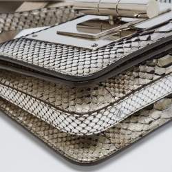 Pre Owned Tom Ford Metallic Silver Python Leather Small Natalia Crossbody Bag