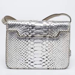 Pre Owned Tom Ford Metallic Silver Python Leather Small Natalia Crossbody Bag
