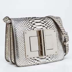 Pre Owned Tom Ford Metallic Silver Python Leather Small Natalia Crossbody Bag