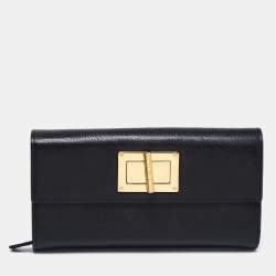 Pre Owned Tom Ford Black Leather Turnlock Natalia Continental Wallet