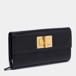 Pre Owned Tom Ford Black Leather Turnlock Natalia Continental Wallet