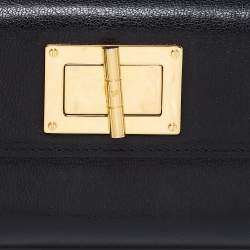 Pre Owned Tom Ford Black Leather Turnlock Natalia Continental Wallet