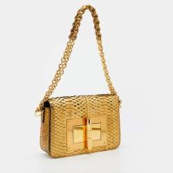 Pre Owned Tom Ford Gold Python Medium Natalia Chain Shoulder Bag