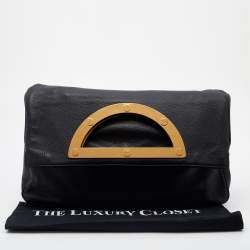 Tom Ford Black Pebbled Leather Fold Over Oversized Clutch