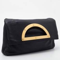 Tom Ford Black Pebbled Leather Fold Over Oversized Clutch