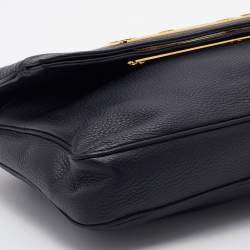 Tom Ford Black Pebbled Leather Fold Over Oversized Clutch