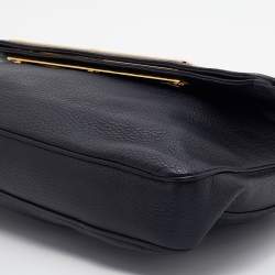 Tom Ford Black Pebbled Leather Fold Over Oversized Clutch
