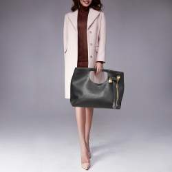 Pre Owned Tom Ford Black Leather Large Fold Over Alix Tote