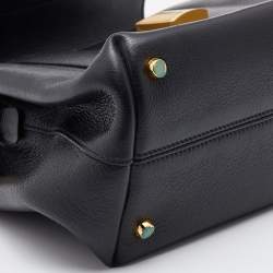 Tom Ford Black Leather Lock Flap Top Handle Bag