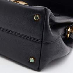 Tom Ford Black Leather Lock Flap Top Handle Bag