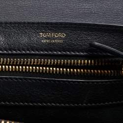 Tom Ford Black Leather Lock Flap Top Handle Bag