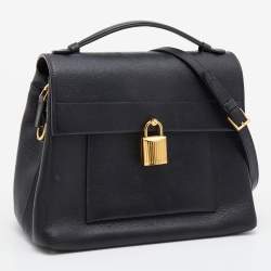 Tom Ford Black Leather Lock Flap Top Handle Bag