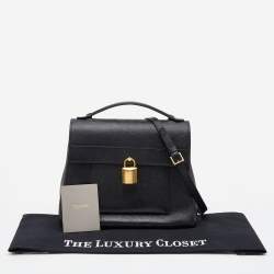 Tom Ford Black Leather Lock Flap Top Handle Bag