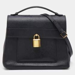Tom Ford Black Leather Lock Flap Top Handle Bag
