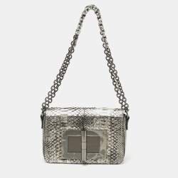 Tom Ford Natalia Small Chain Turnlock Shoulder Bag Silver