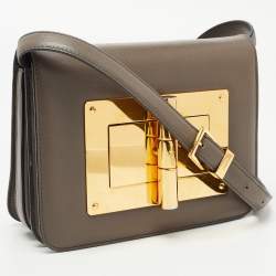 Pre Owned Tom Ford Dark Grey Leather Small Natalia Crossbody Bag