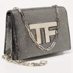 Pre Owned Tom Ford Silver/Black Textured Suede Icon Disco Crossbody Bag