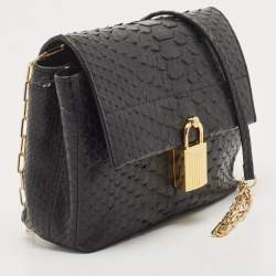 Pre Owned Tom Ford Black Python Small Leonica Padlock Shoulder Bag