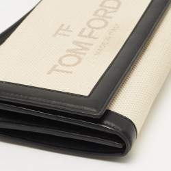 Tom Ford Black/Beige Logo Print Canvas and Leather Flap Wallet on Strap