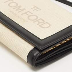 Tom Ford Black/Beige Logo Print Canvas and Leather Flap Wallet on Strap