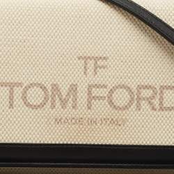 Tom Ford Black/Beige Logo Print Canvas and Leather Flap Wallet on Strap