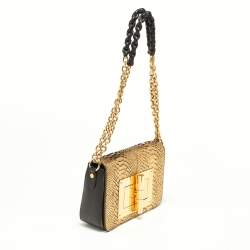 Pre Owned Tom Ford Gold Python and Leather Medium Natalia Chain Shoulder Bag