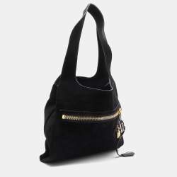 Pre Owned Tom Ford Black Suede Front Zip Shoulder Bag
