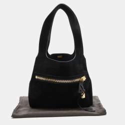 Pre Owned Tom Ford Black Suede Front Zip Shoulder Bag
