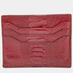 Pre Owned Tom Ford Red Ostrich Leg Skin Card Holder